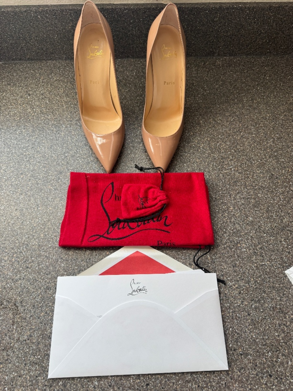 Authentic Christian Louboutin Pigalle 100 patent leather pumps in nude, size EU